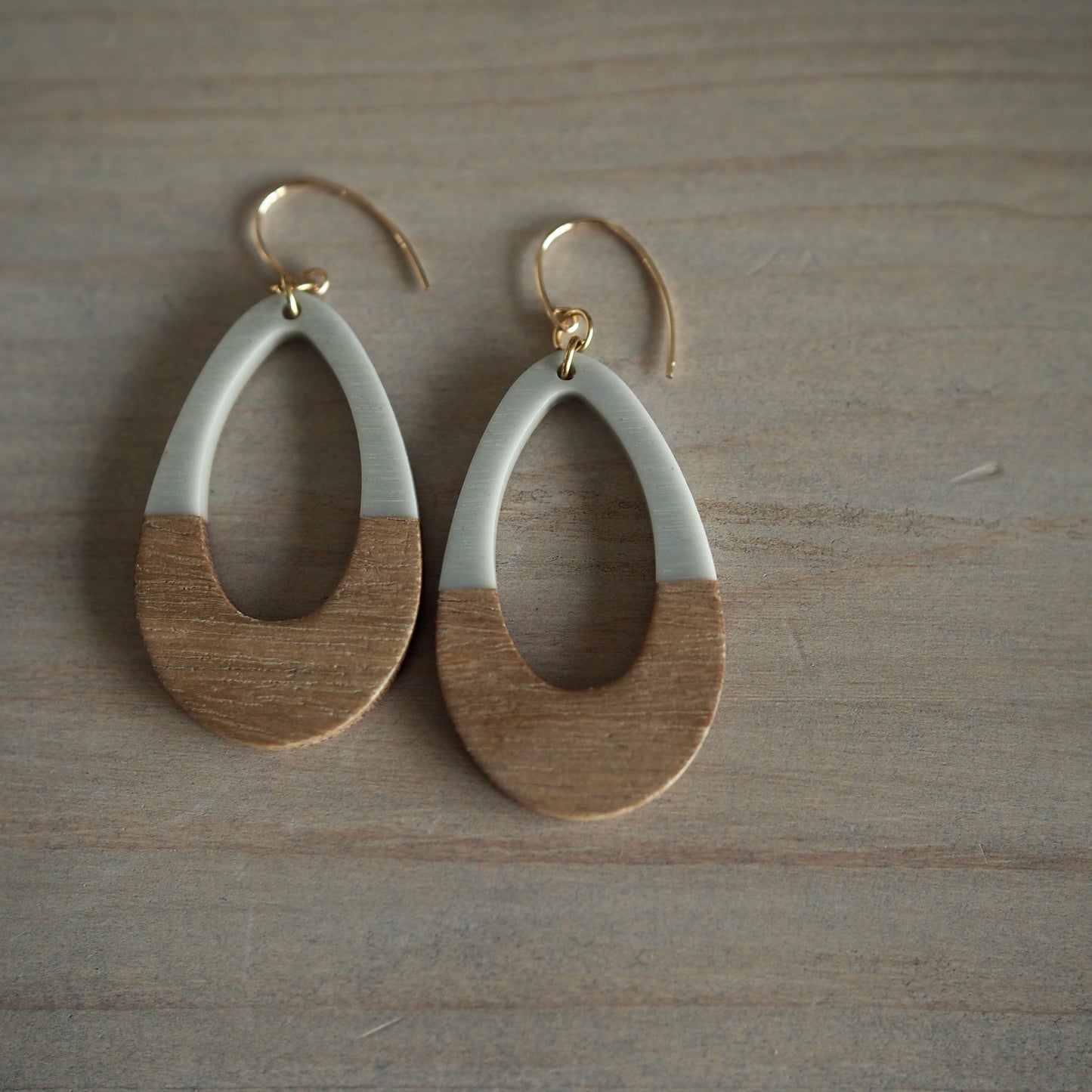 Grey and Wood Teardrop Earrings