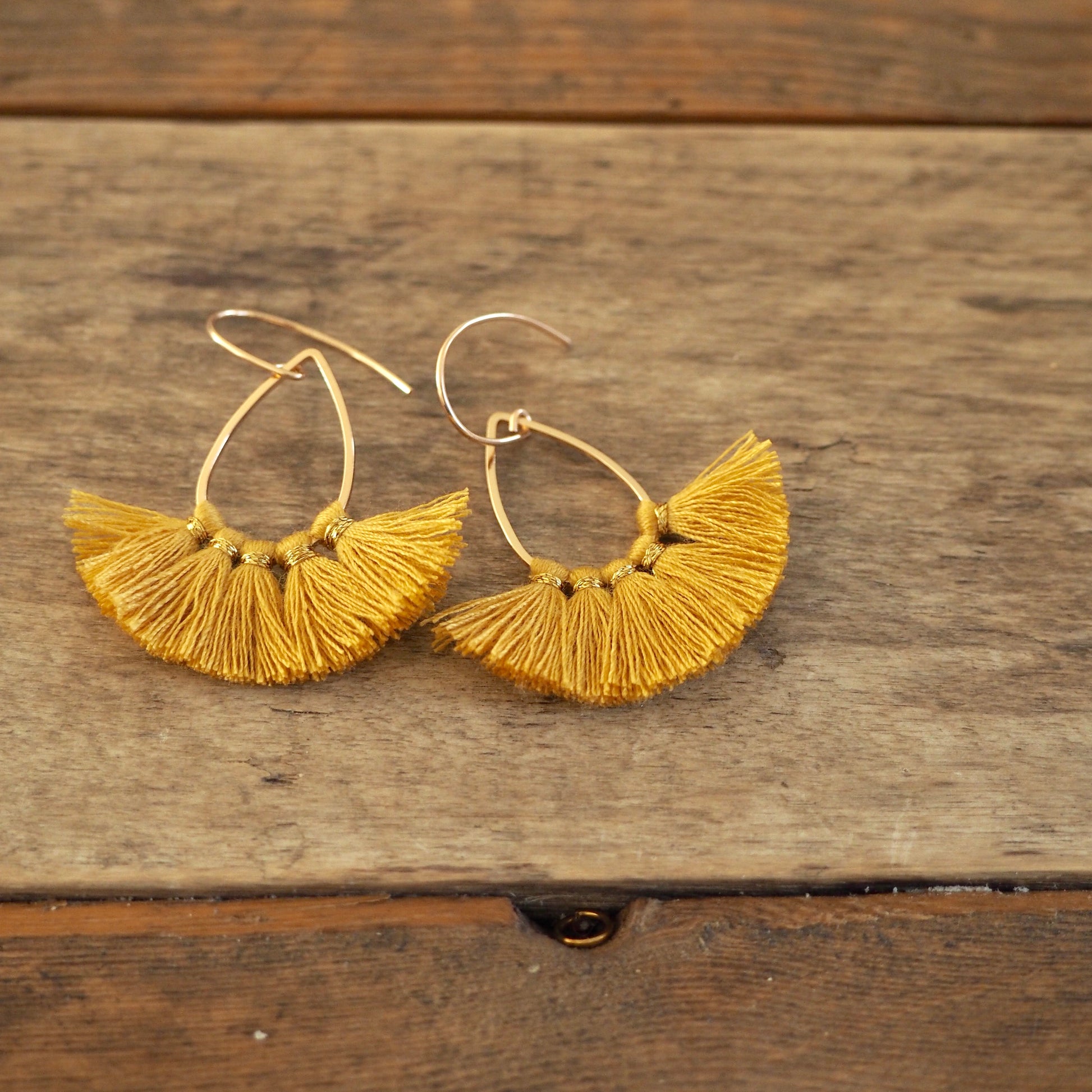 Mustard Gold Tassel Fan Earrings by Wallis Designs