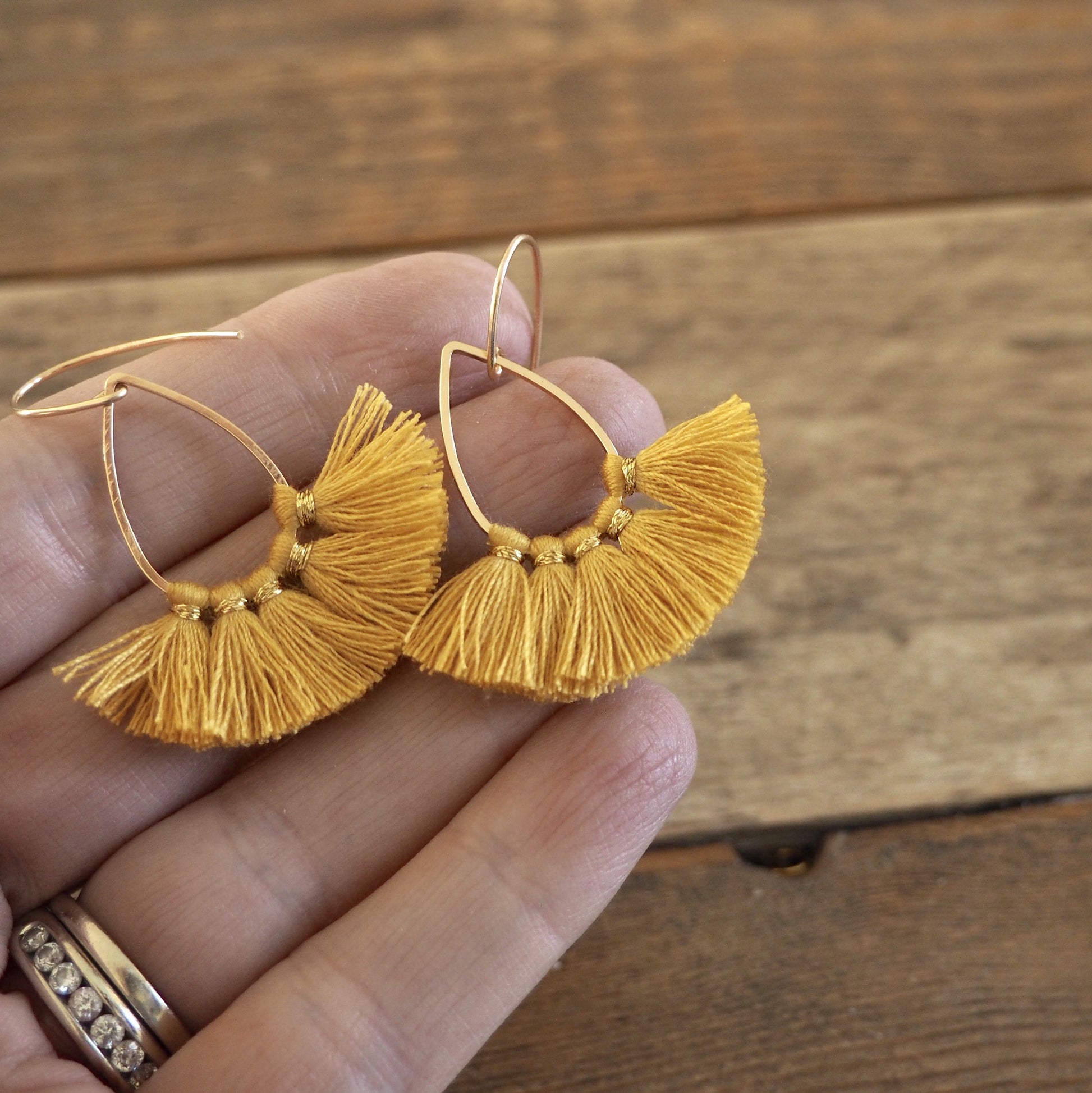 Gold Tassel Earrings for fall made in Canada by Wallis Designs