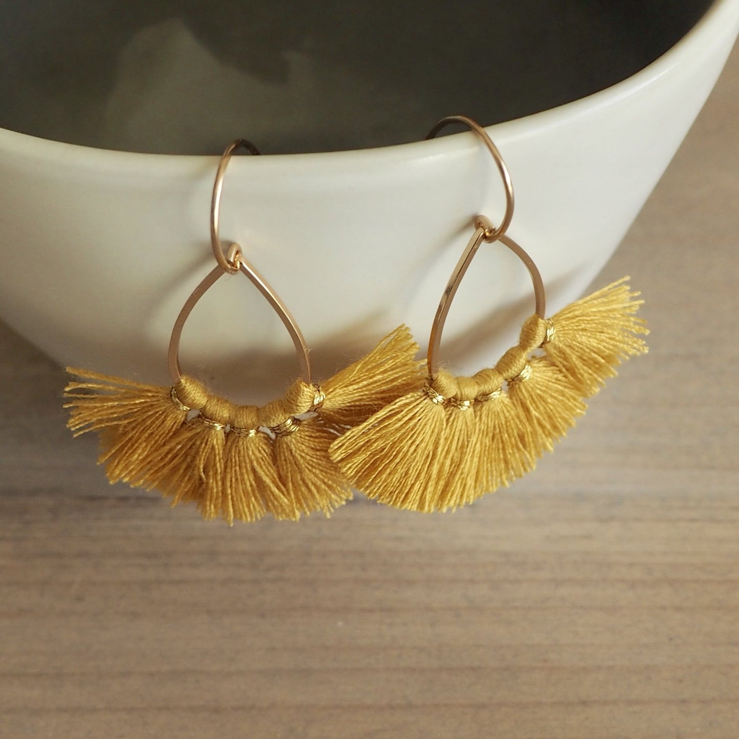 Mustard Gold Tassel Earrings by Wallis Designs in Canada