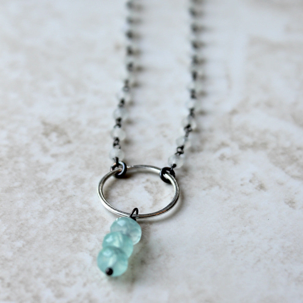 Gemstone Necklace with chalcedony and rainbow moonstone