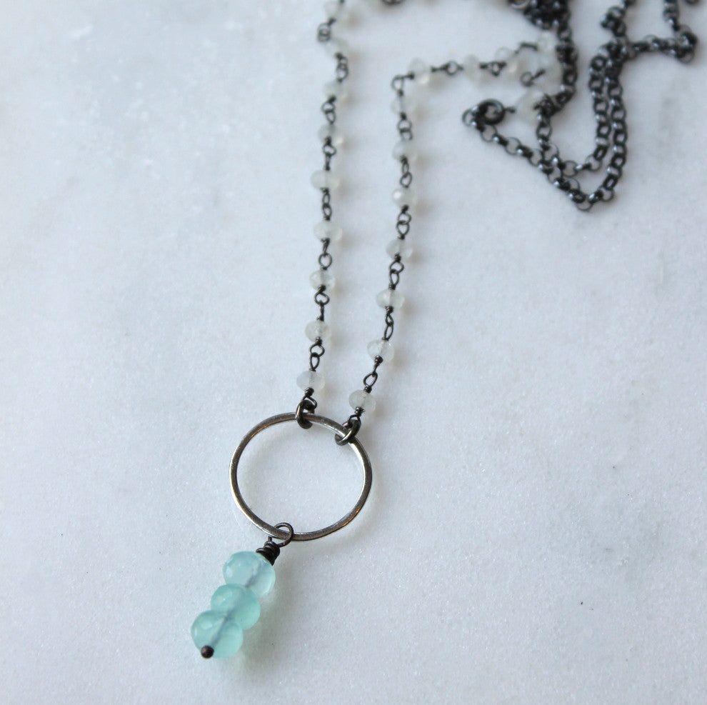Chalcedony and Moonstone Necklace handmade in Canada