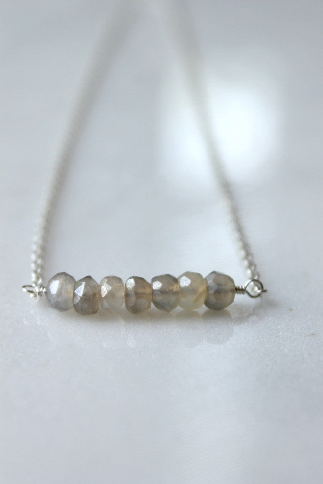 Grey chalcedony gemstone necklace sterling silver
