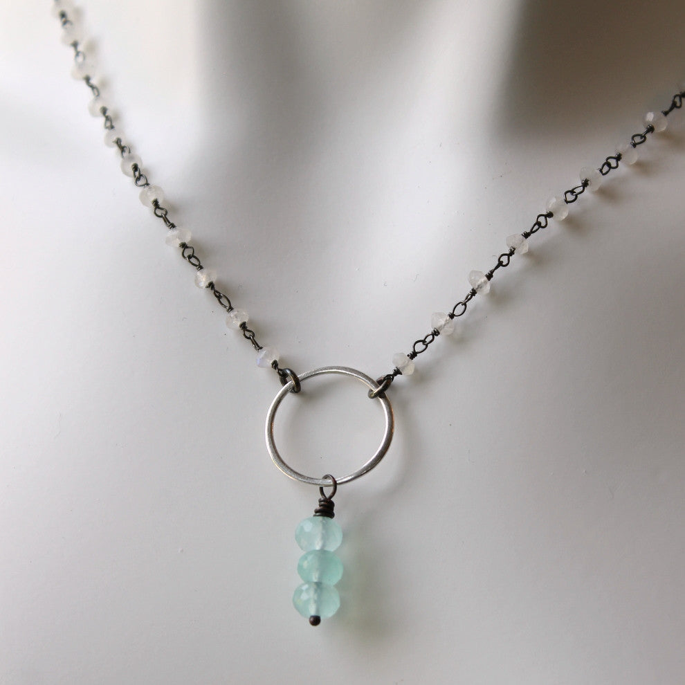 Aqua Chalcedony Necklace with Rainbow Moonstone