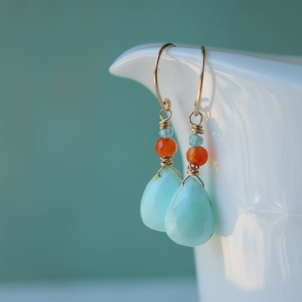 Gemstone Earrings in Mint and Orange by Wallis Designs