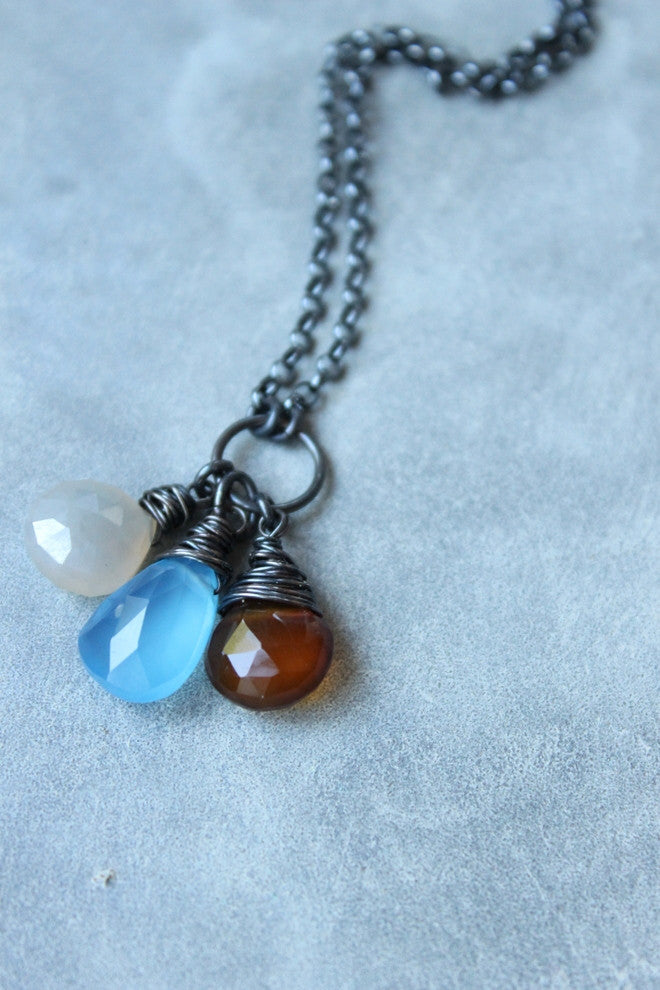 Wire Wrapped Gemstones Earthy Autumn Necklace