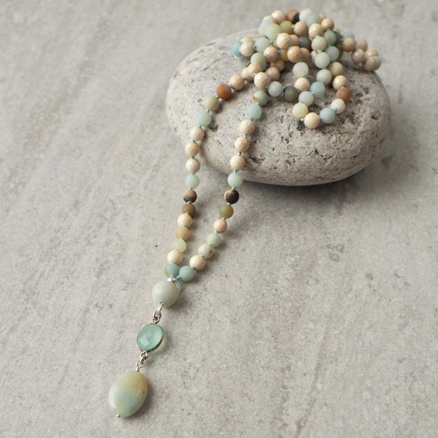 Amazonite Gemstone Mala Necklace by Wallis Designs in Canada