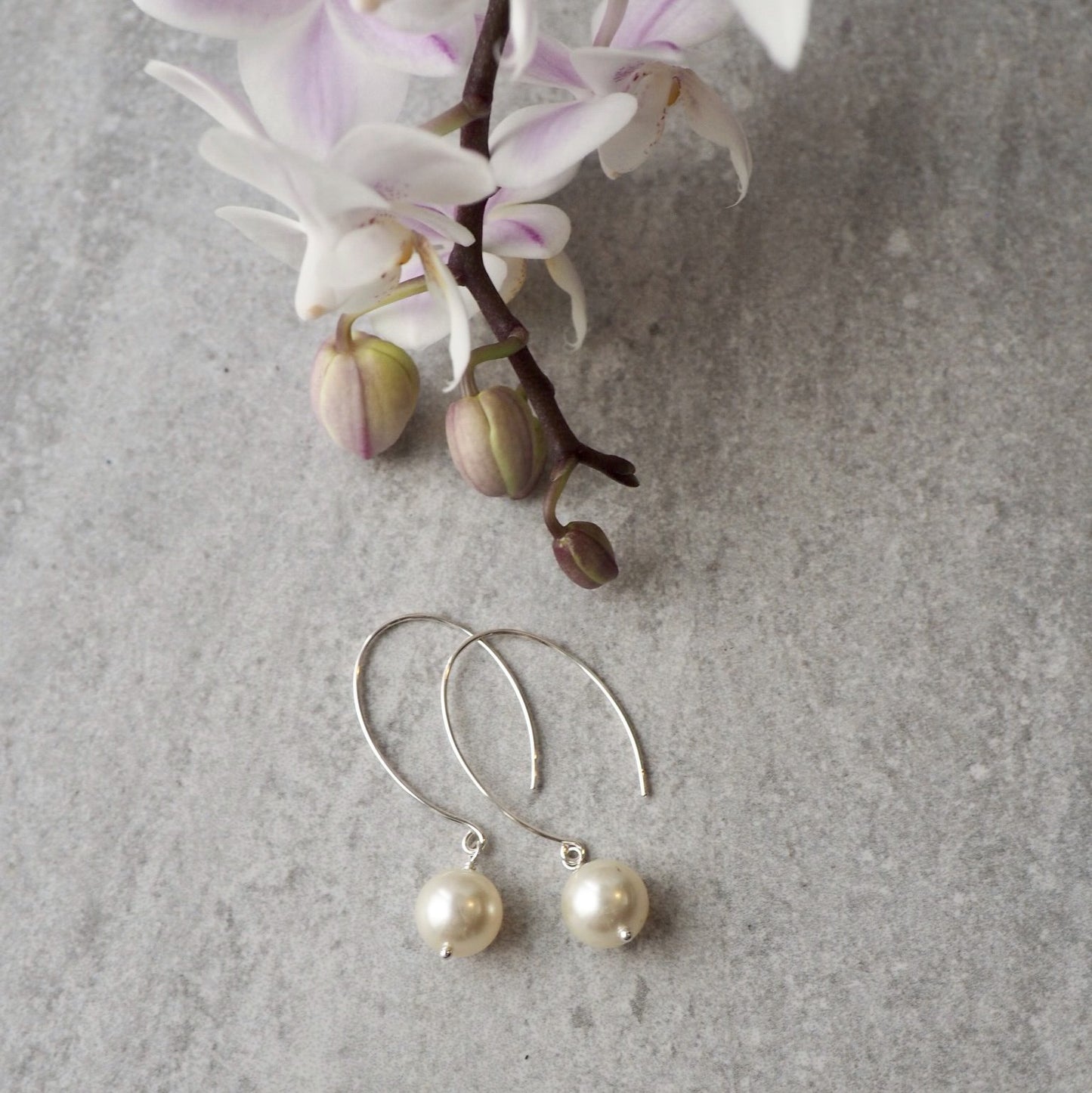 Modern Pearl Sterling Silver Earrings by Nancy Wallis Designs
