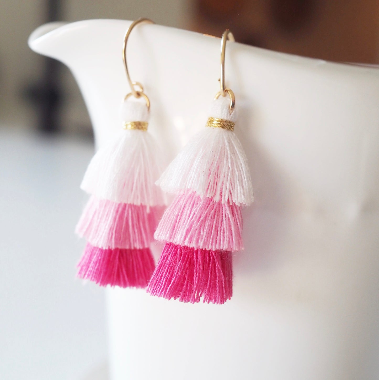 Pink Tassel earrings by Nancy Wallis Designs