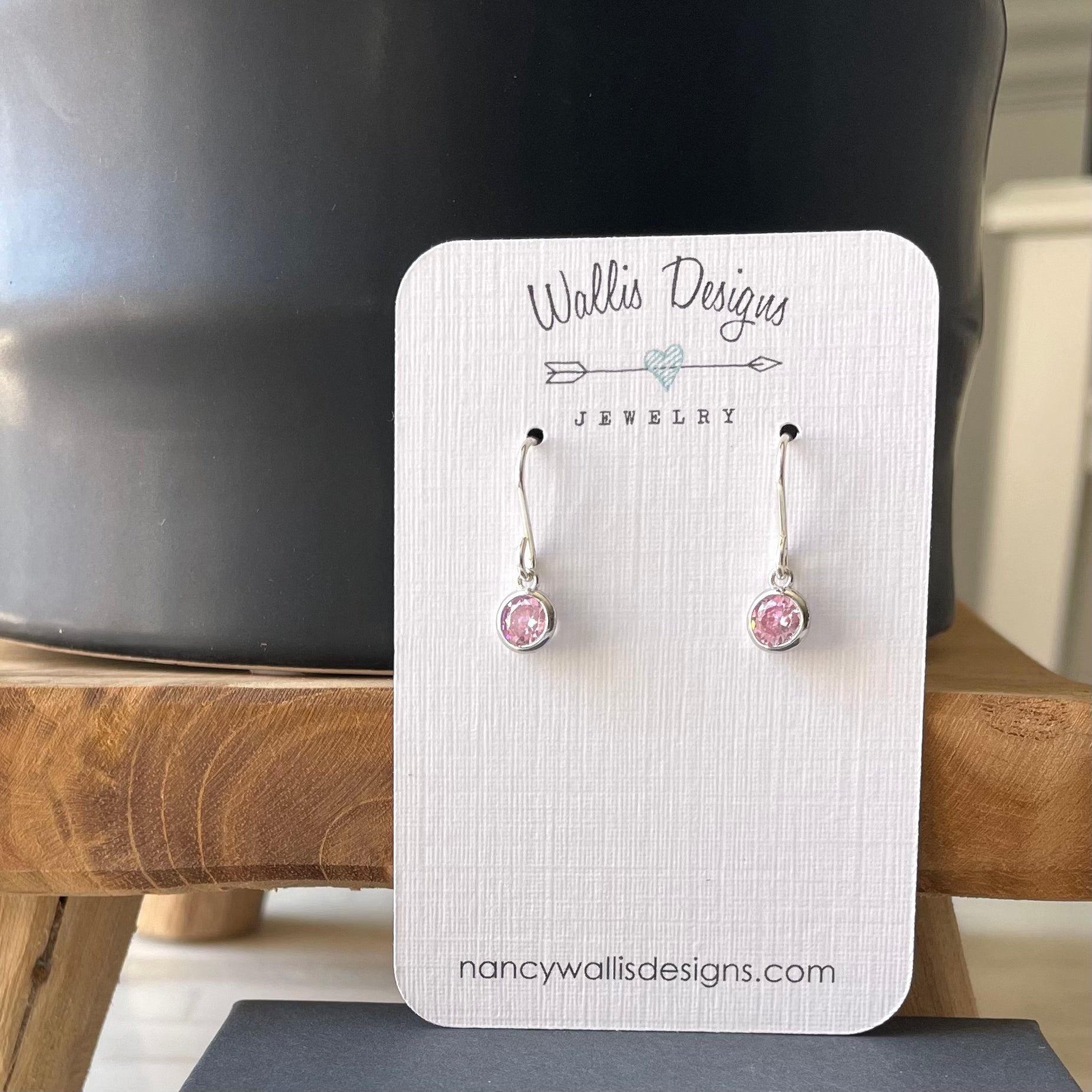 Silver and Cubic Zirconia birthstone earrings for October. Made in Canada by Nancy Wallis Designs.