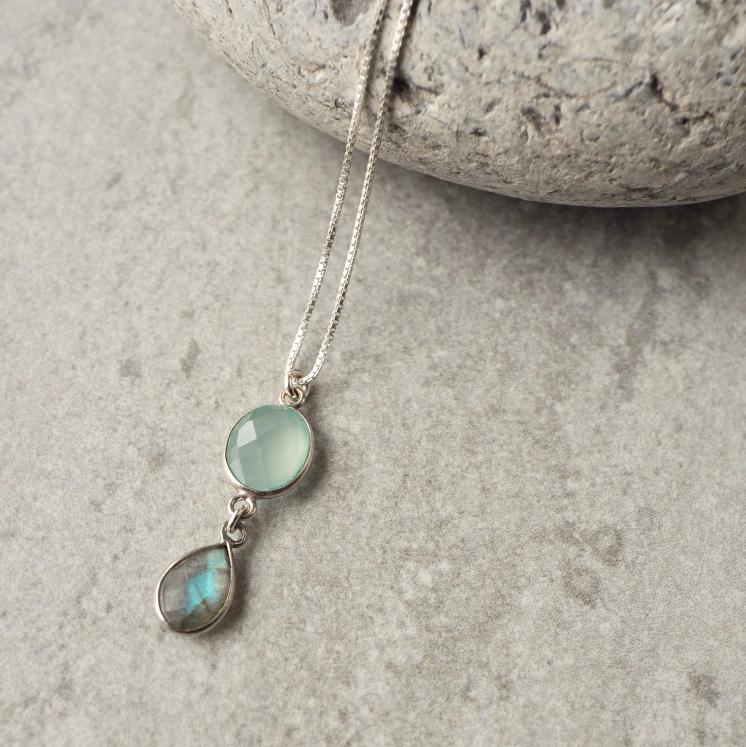 Aqua Chalcedony and Labradorite Sterling Silver Necklace