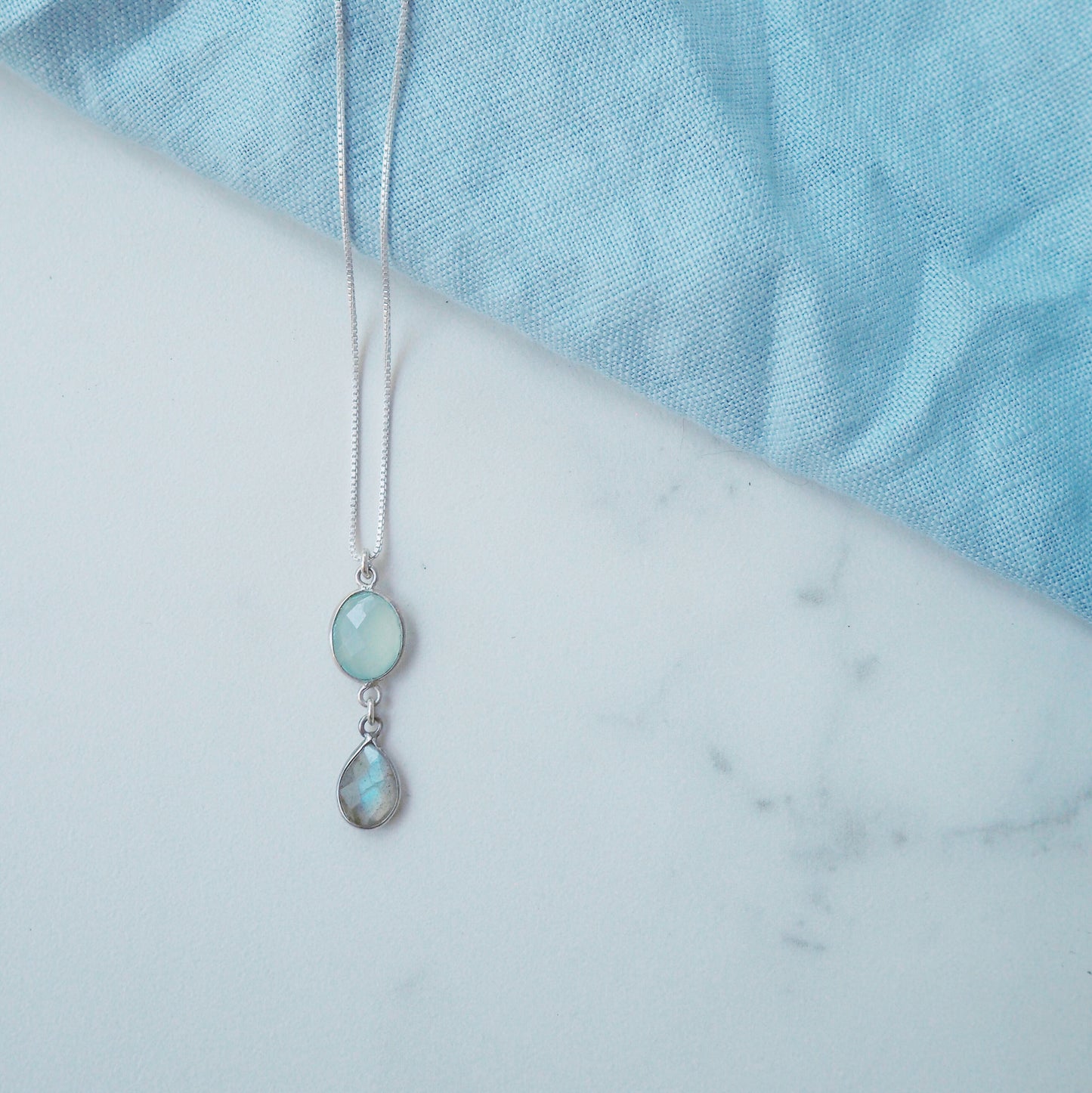 Aqua Chalcedony and Labradorite Double Gemstone Necklace