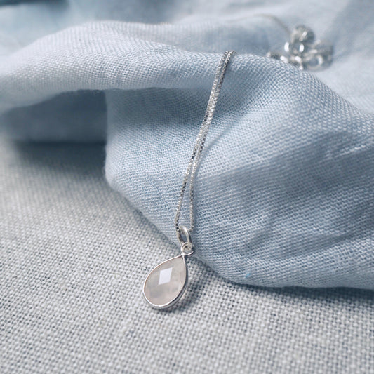Rose Quartz Teardrop Silver Necklace