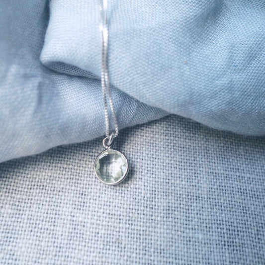 Green Amethyst Drop Silver Necklace