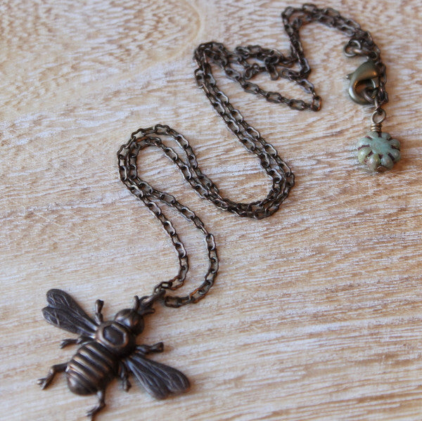 Brass Bumble Bee Necklace