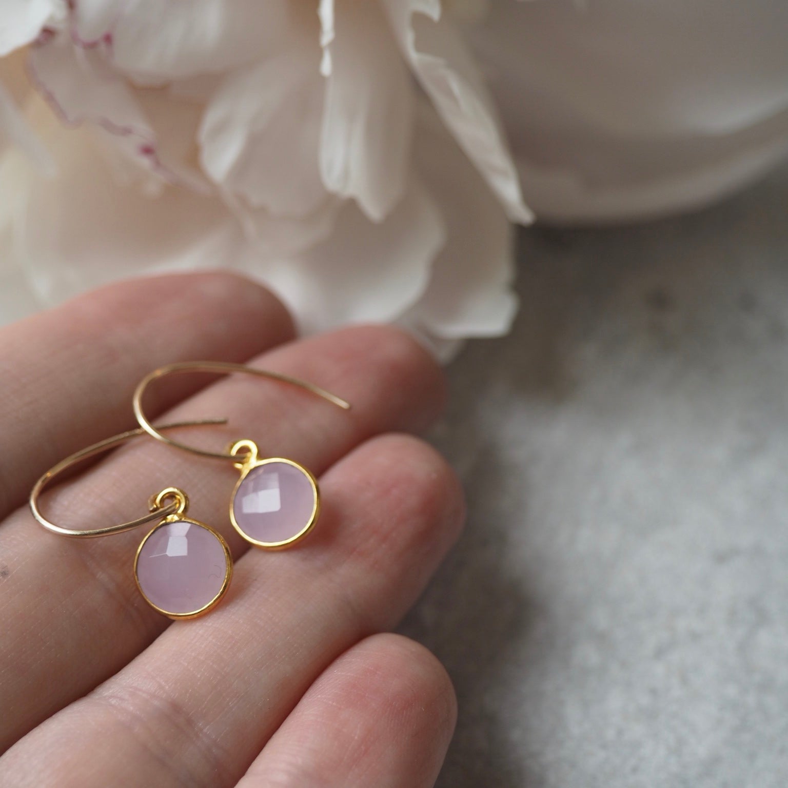 Rose Chalcedony Gemstone Earrings with Gold Earwires