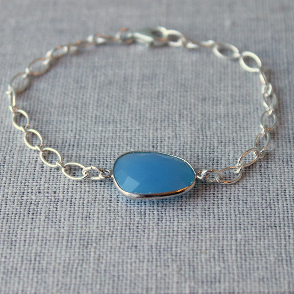 Blue Chalcedony Sterling Silver Chain Bracelet