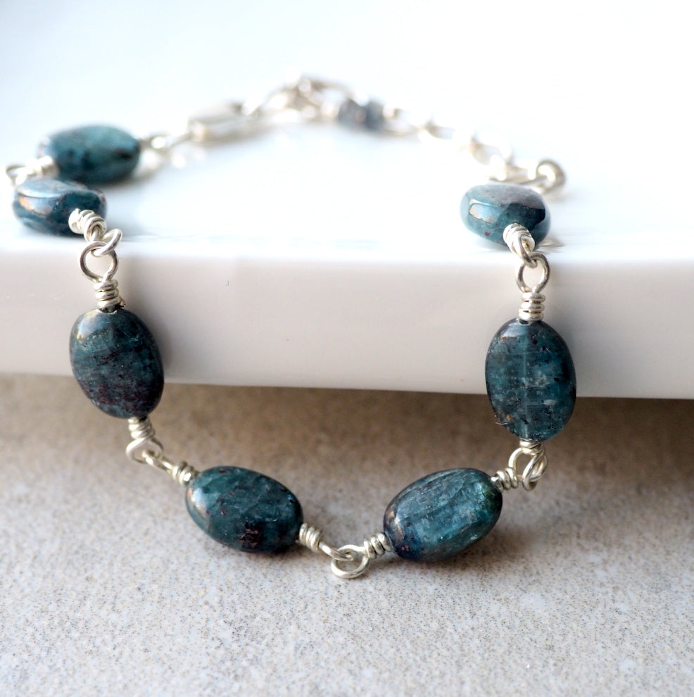 Blue Gemstone Bracelet with Kyanite and Sterling Silver