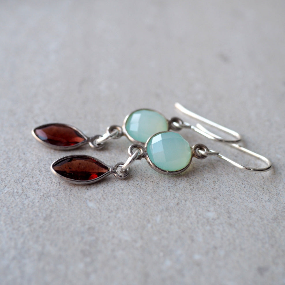 Aqua green and red gemstone earrings by Wallis Designs