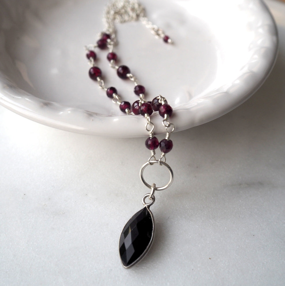 Garnet and Onyx Sterling Silver Necklace by Wallis Designs