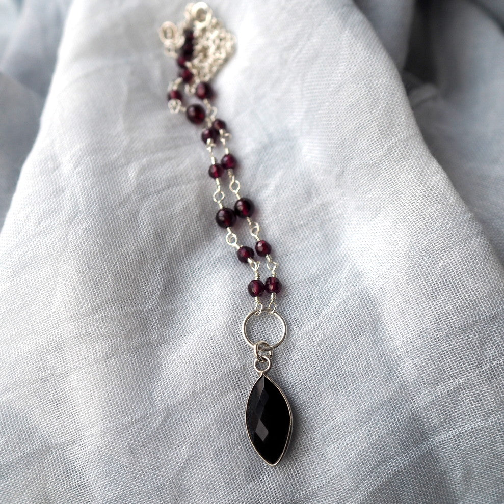 Garnet and Onyx Gemstone Necklace by Wallis Designs