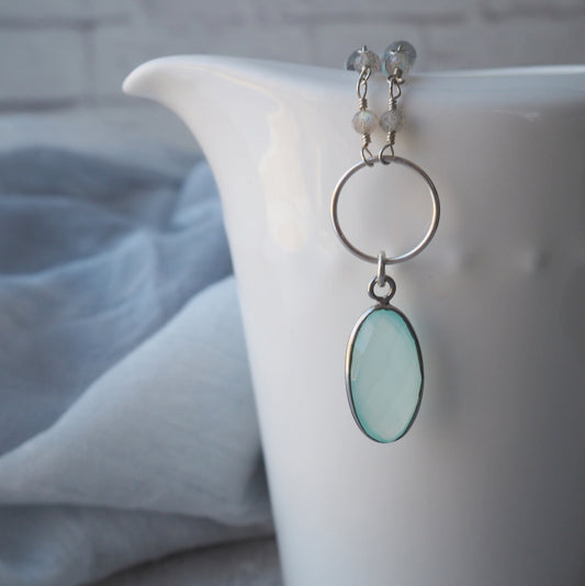 Aqua Chalcedony Pendant Gemstone Necklace by Wallis Designs