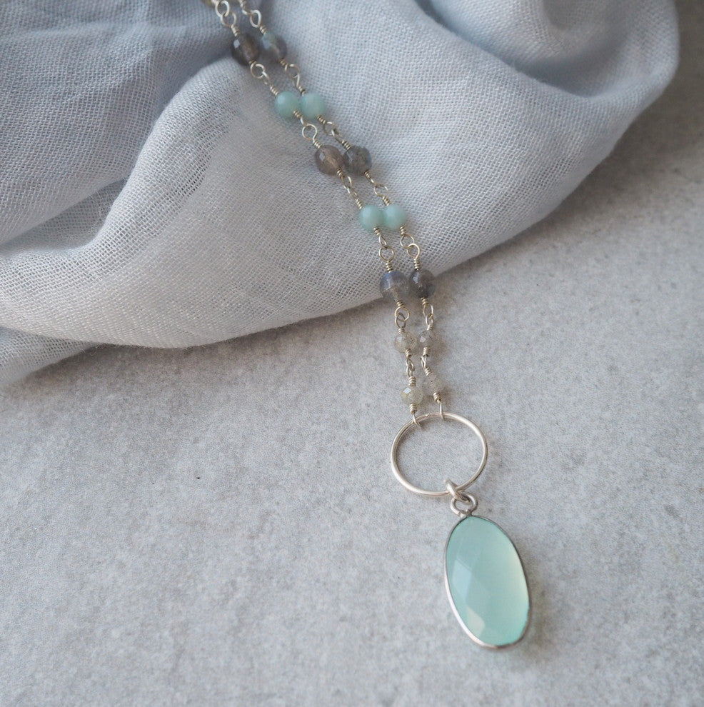 Gemstone Necklace with Aqua Chalcedony and Labradorite