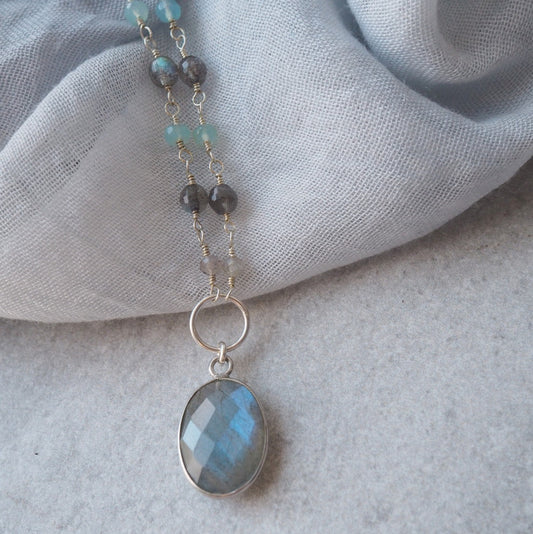 Labradorite Gemstone Necklace with Sterling Silver