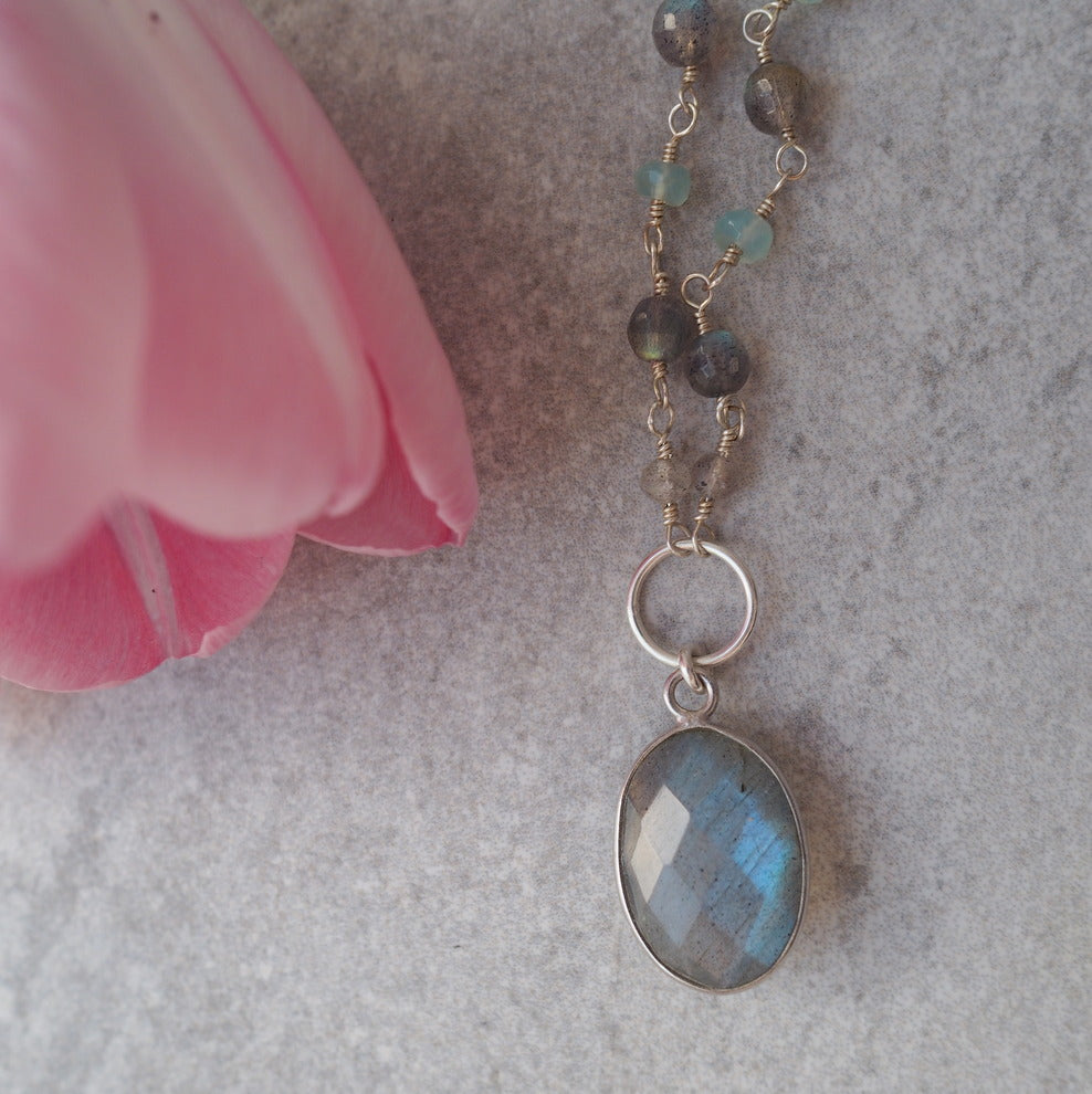 Labradorite Gemstone Necklace with Gemstone Chain