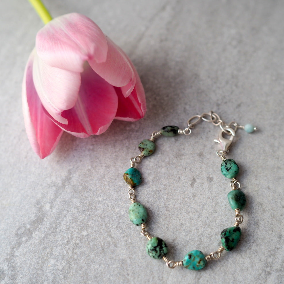 Turquoise Stone Bracelet with Sterling Silver
