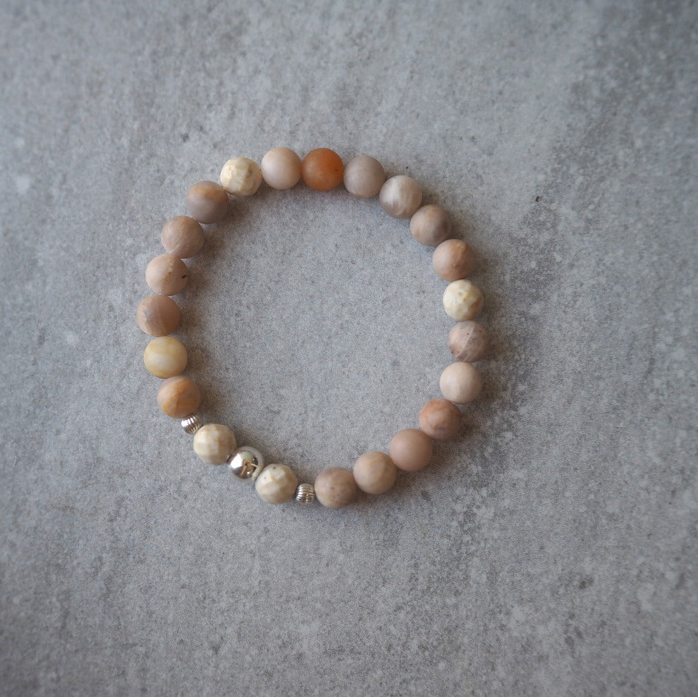 Stretch Bracelet with Sunstone and Sterling Silver
