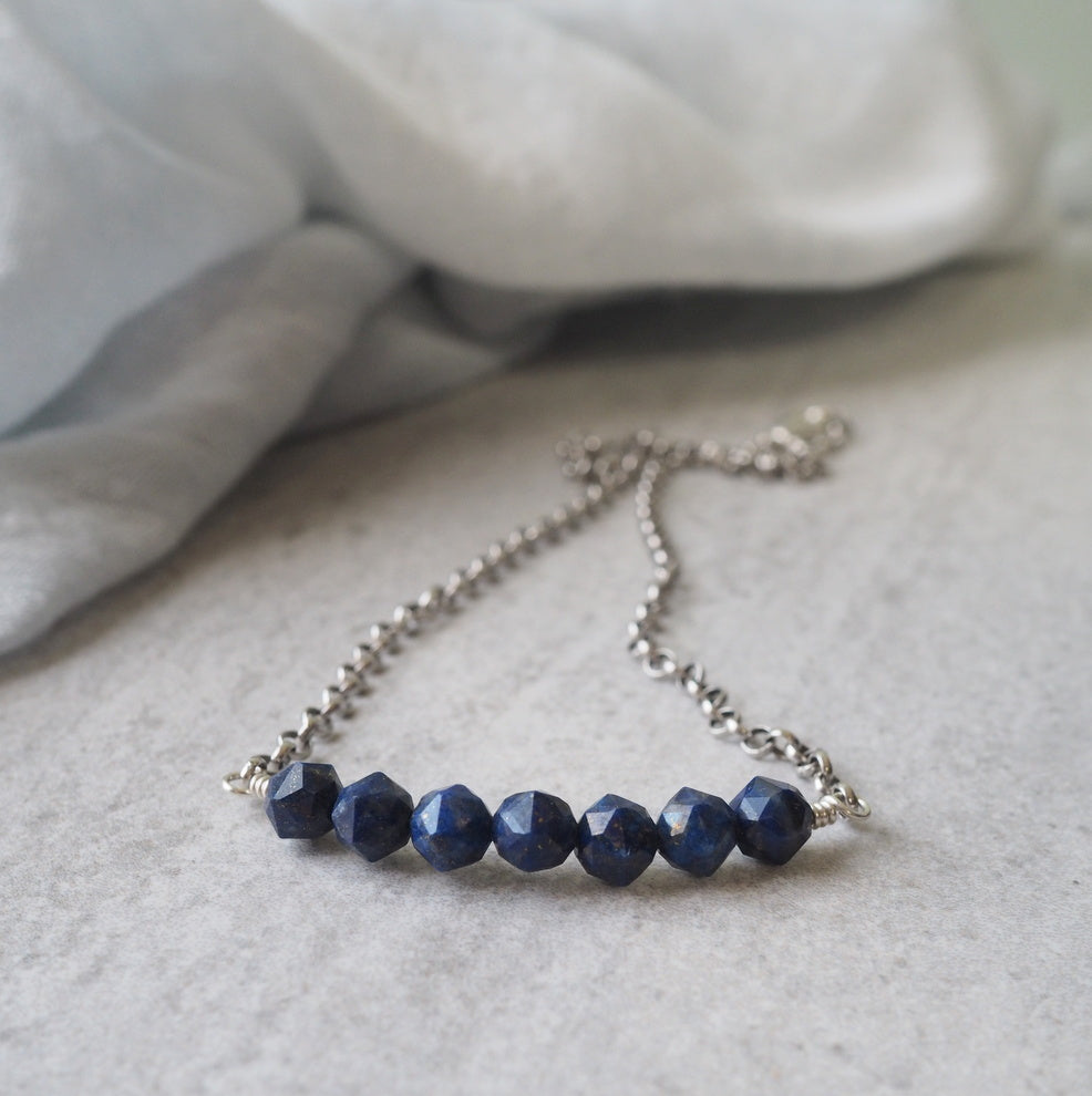 Gemstone Bar Necklace with Lapis Lazuli and Silver