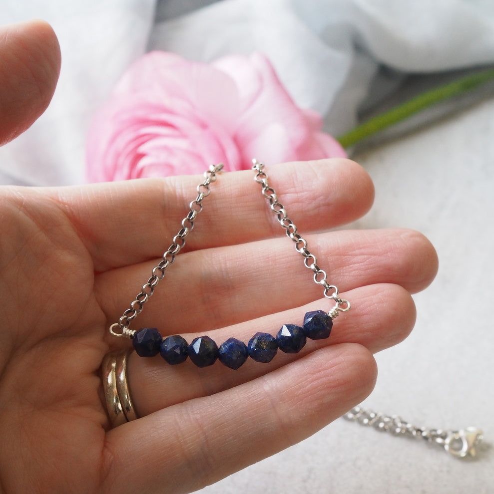 Gemstone Bar Necklace with Lapis Lazuli and Silver