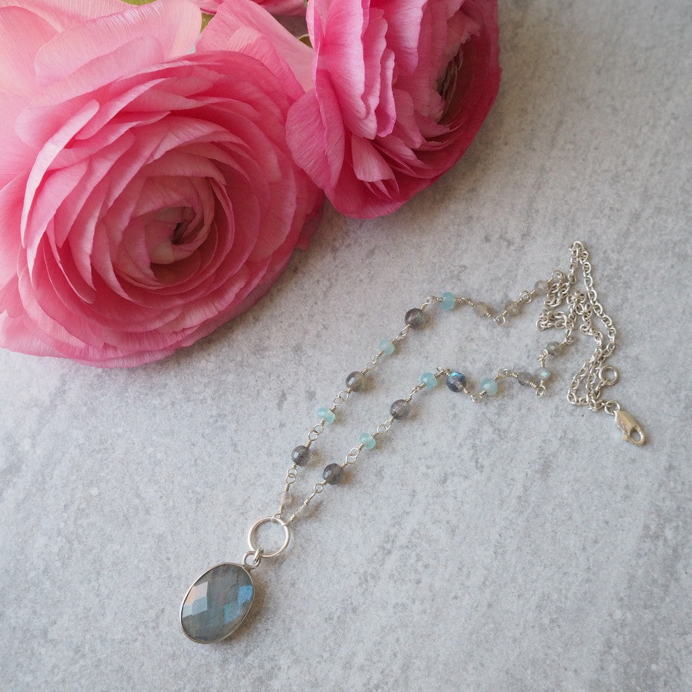 Gemstone Necklace with Labradorite and Blue Chalcedony