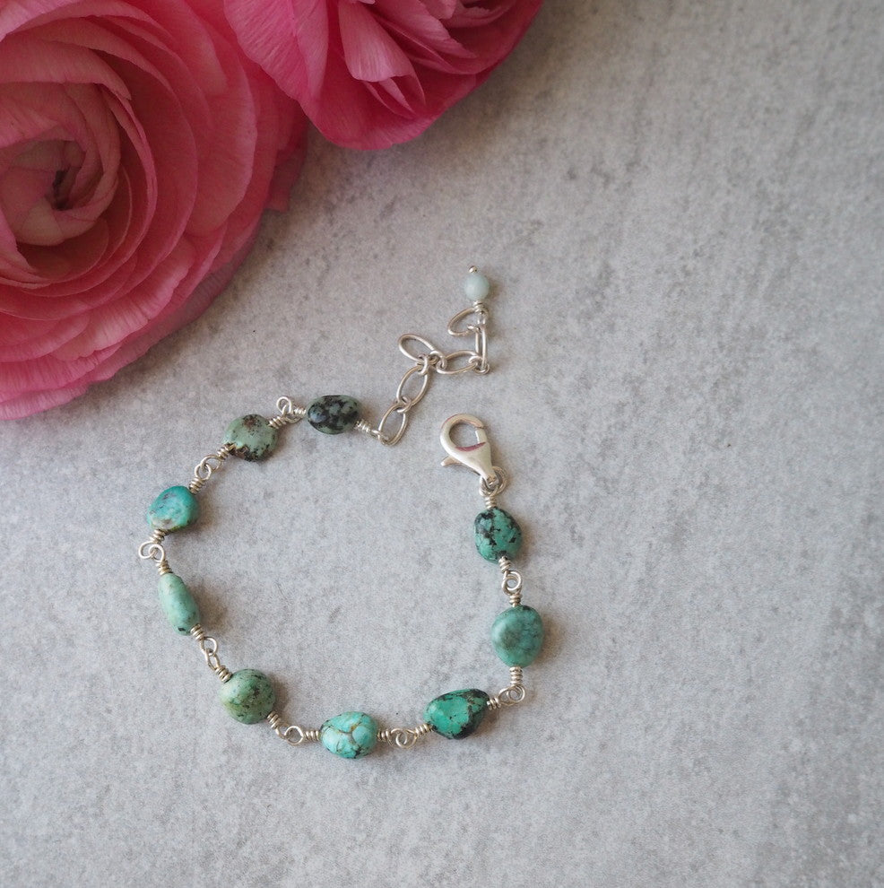 Turquoise Stone Bracelet with Adjustable Closure