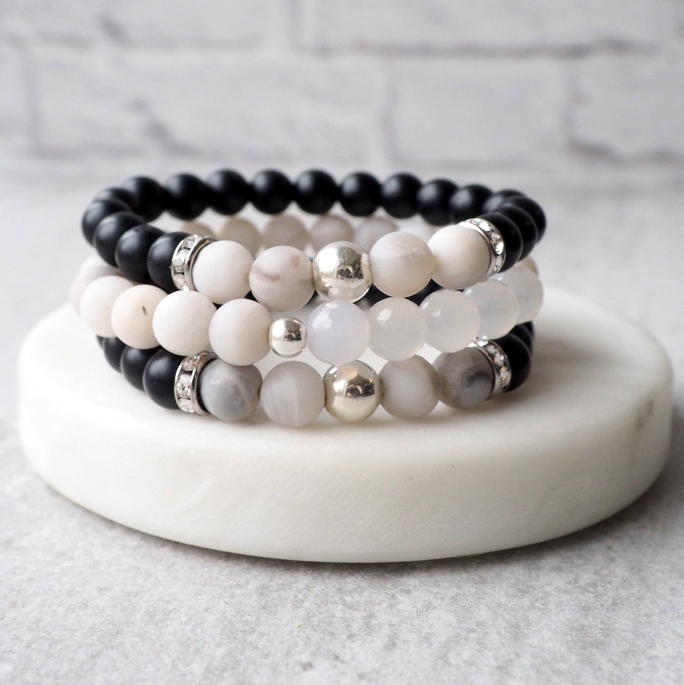 Stack of Gemstone Bracelets by Nancy Wallis Designs