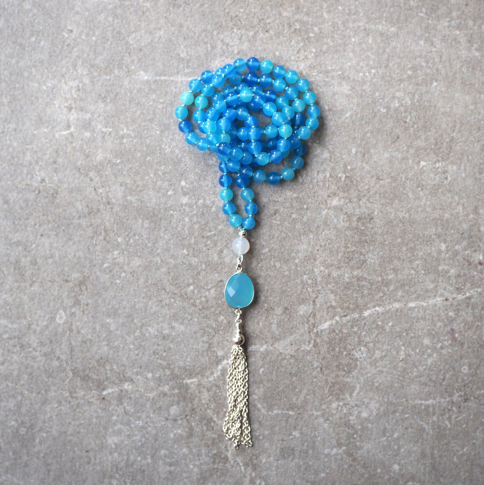 Blue Gemstone Necklace 108 Bead Mala by Nancy Wallis Designs