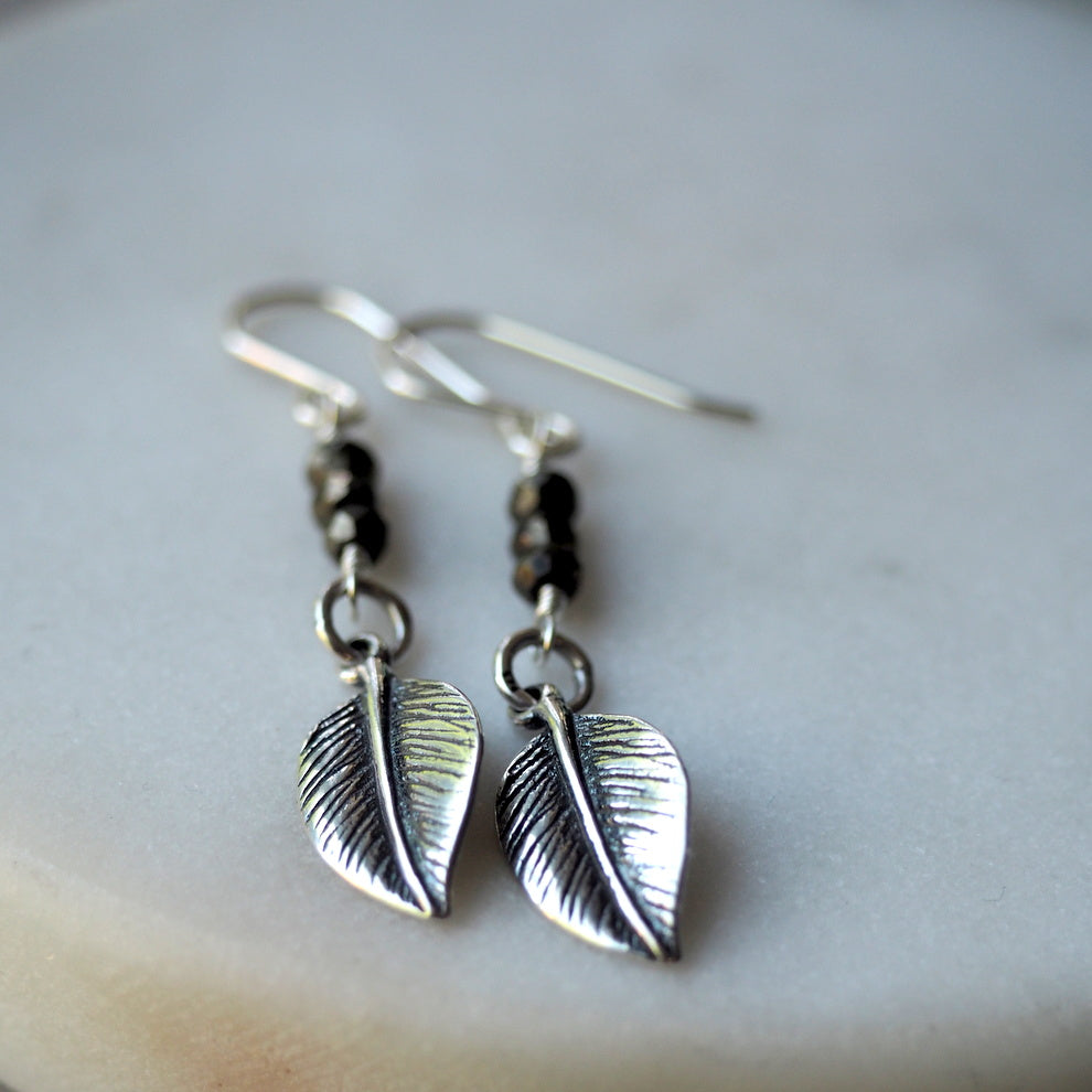 Boho chic leaf earrings. Long and Lean made in Canada.