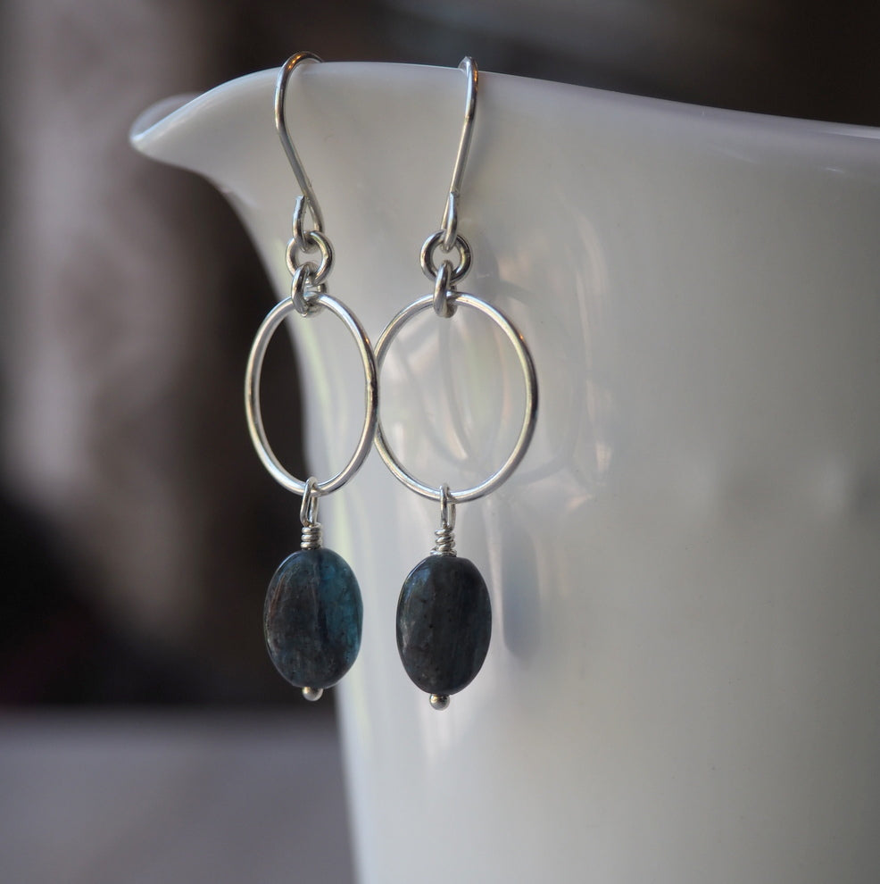 Silver Dangle Earrings with Blue Gemstones