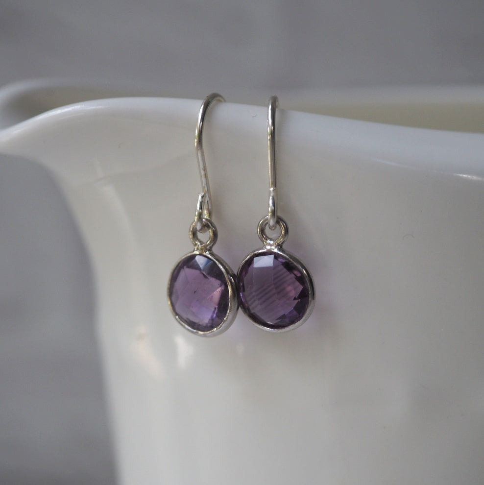 February birthstone amethyst earrings and sterling silver