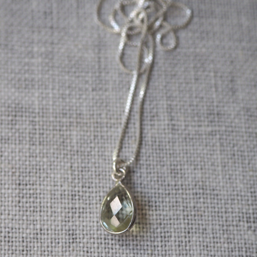Green Amethyst Teardrop Silver Necklace