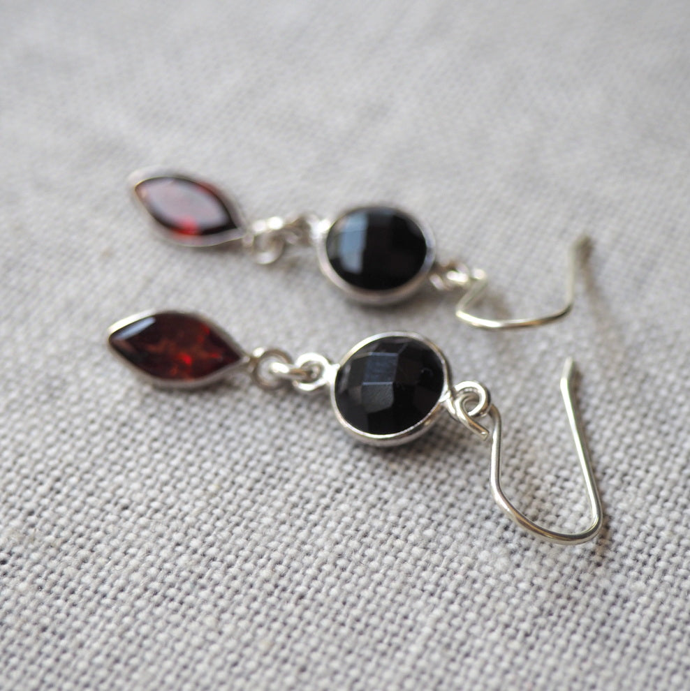 Onyx and Garnet Gemstone Earrings
