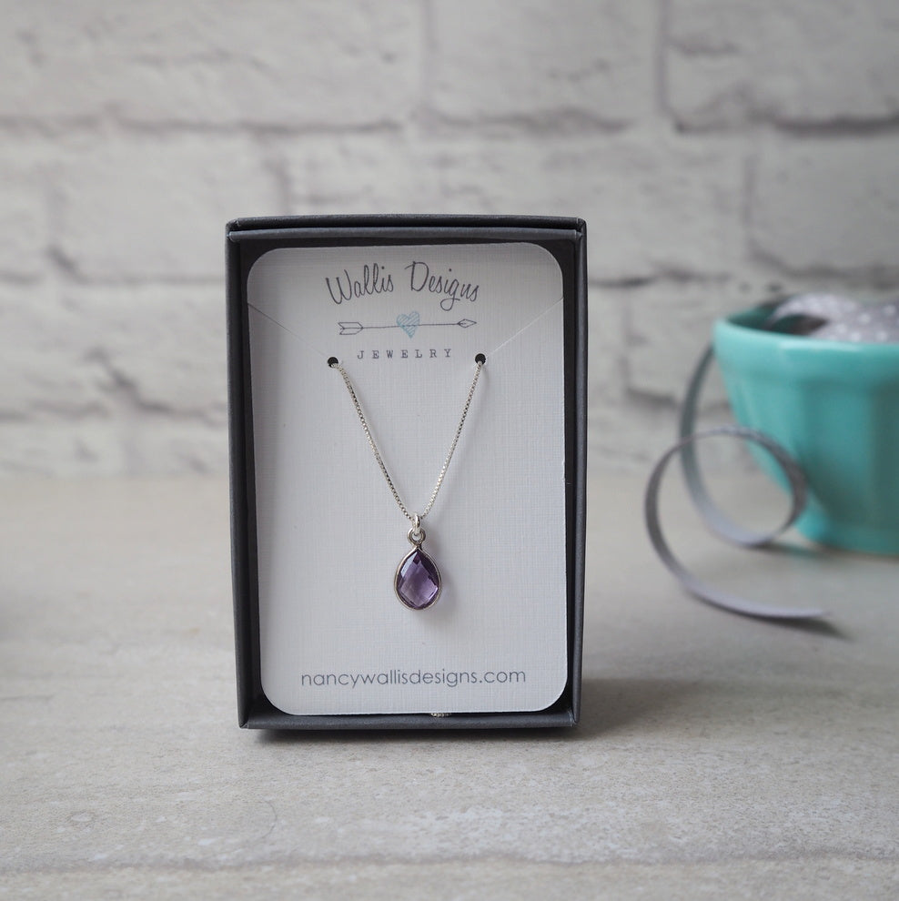 Solitaire Gemstone Necklace with Amethyst and Sterling Silver