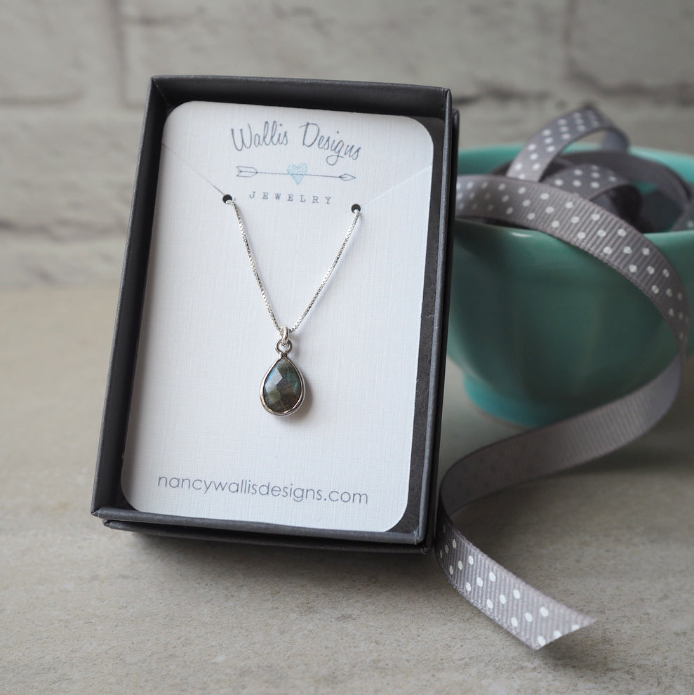 Labradorite gemstone silver necklace by Wallis Designs