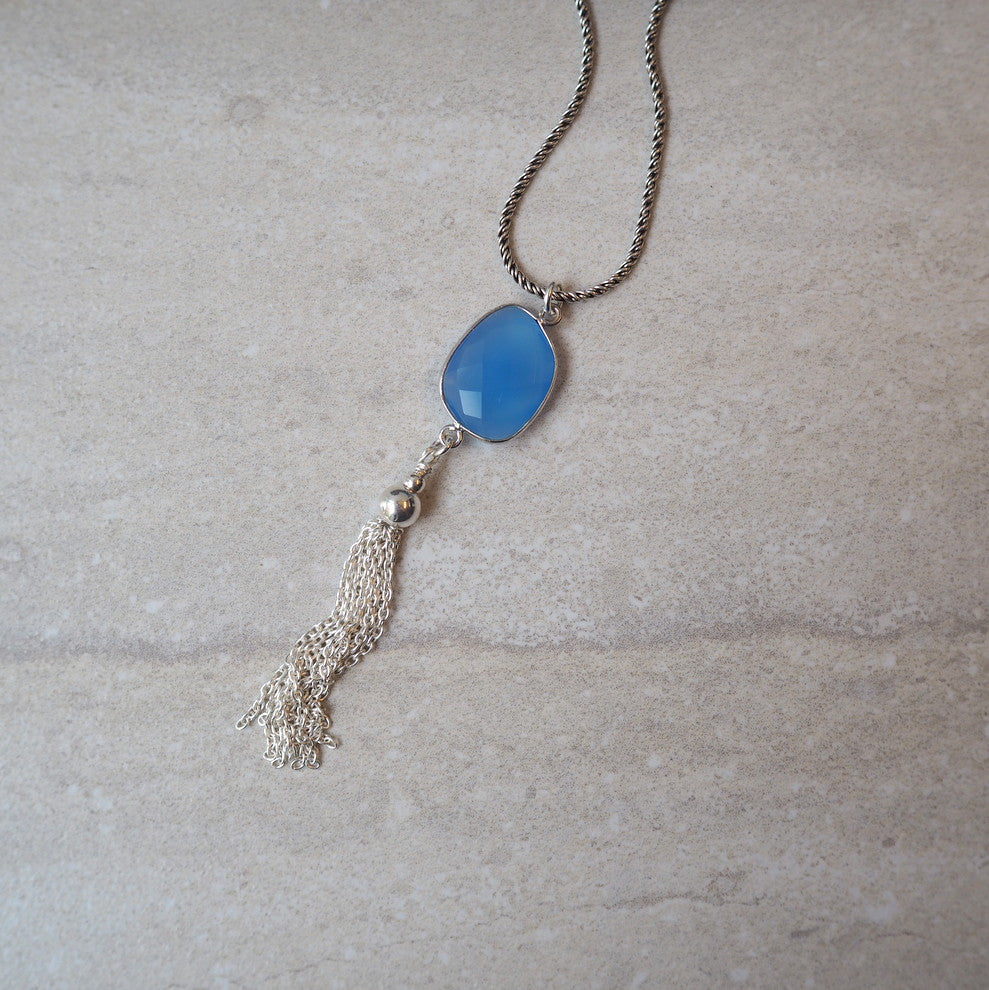 Blue Gemstone Pendant with Tassel by Nancy Wallis Designs