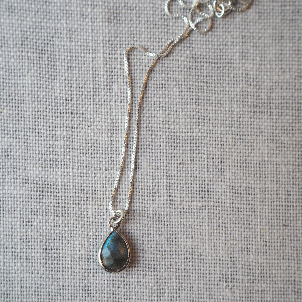 Silver Gemstone Necklace with Labradorite Charm