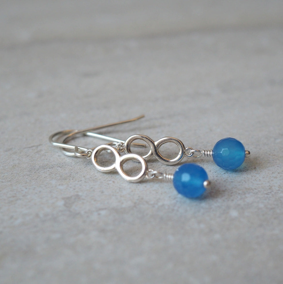 Blue Agate Gemstone Earrings in Sterling Silver