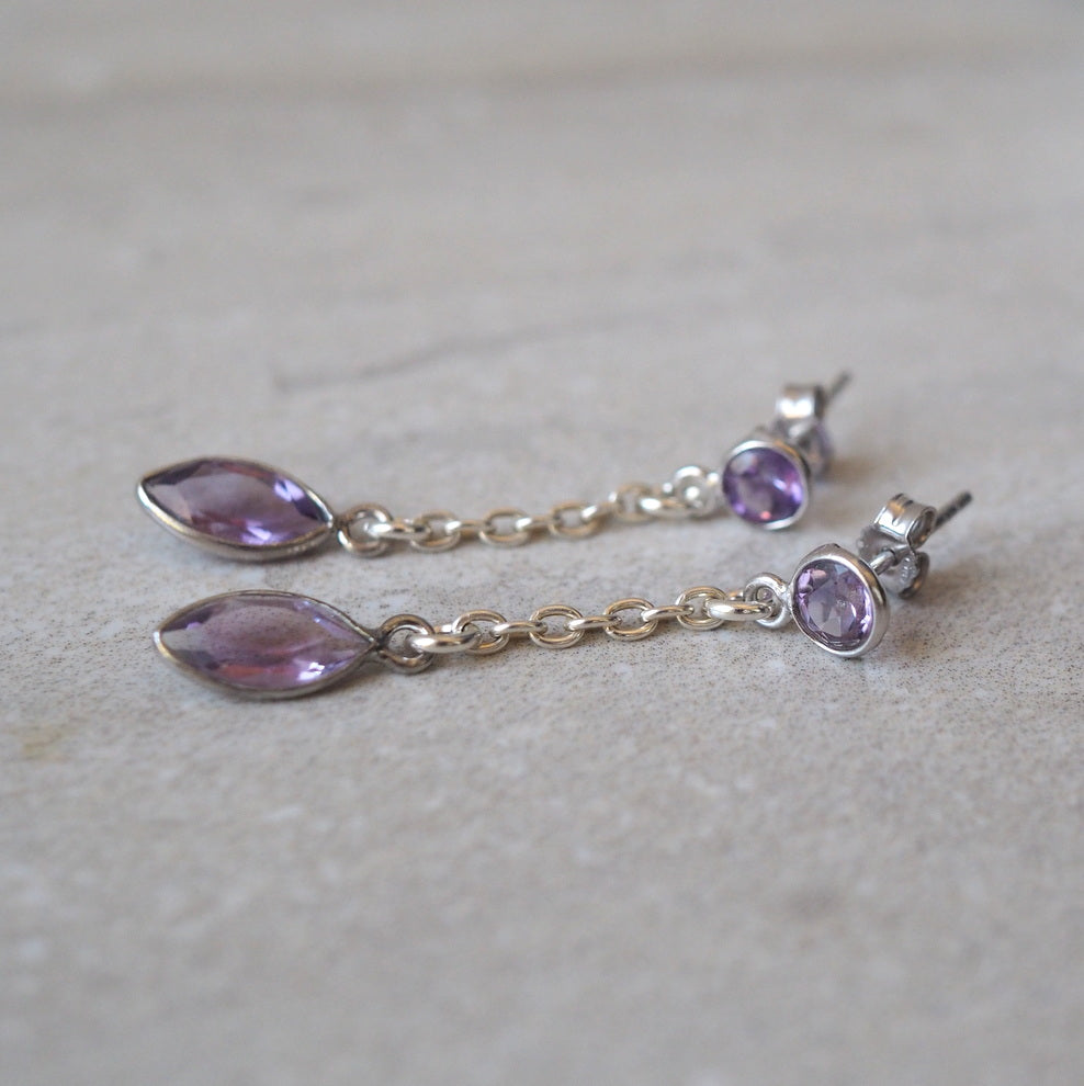Purple Gemstone stud earrings with Amethyst Birthstone
