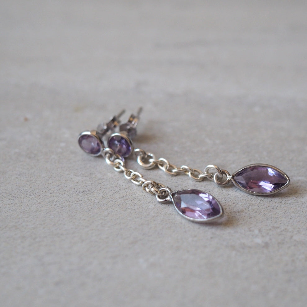 Purple amethyst earrings with sterling silver by Nancy Wallis