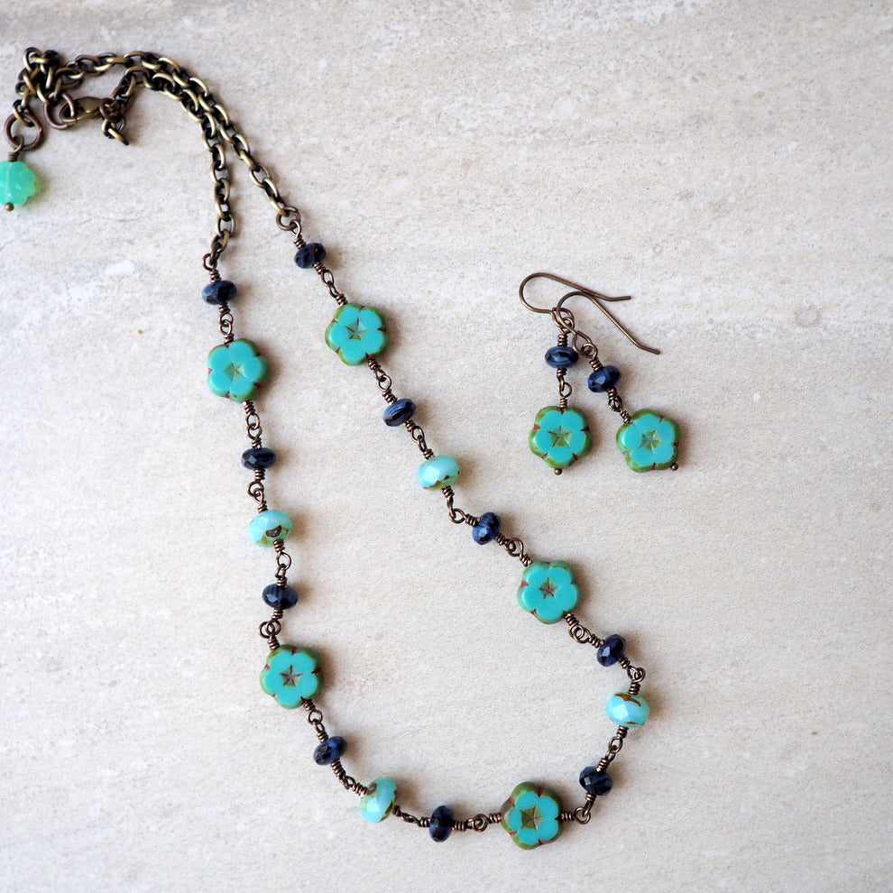 Beaded necklace and earrings by Wallis Designs